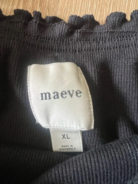 👉 Anthro Maeve Dorrie Ruffle Tank XL Black Ribbed Cami Top Feminine - Picture 4 of 6